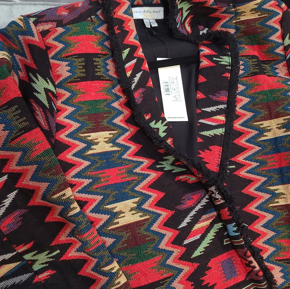 NEVER FULLY DRESSED 🏷️NWT Bright Native Tribal Ikat Embroidry Blanket Coat XL - Picture 13 of 14